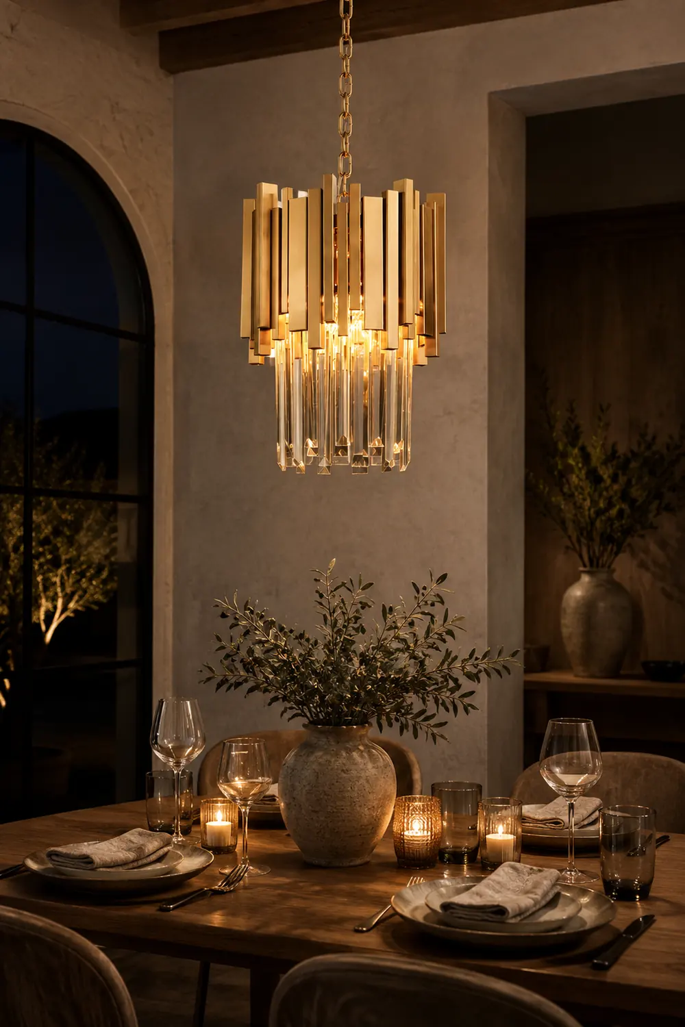 Kristy Modern Crystal Pendant Light, Gold & Chrome Living Room - Lumpaz