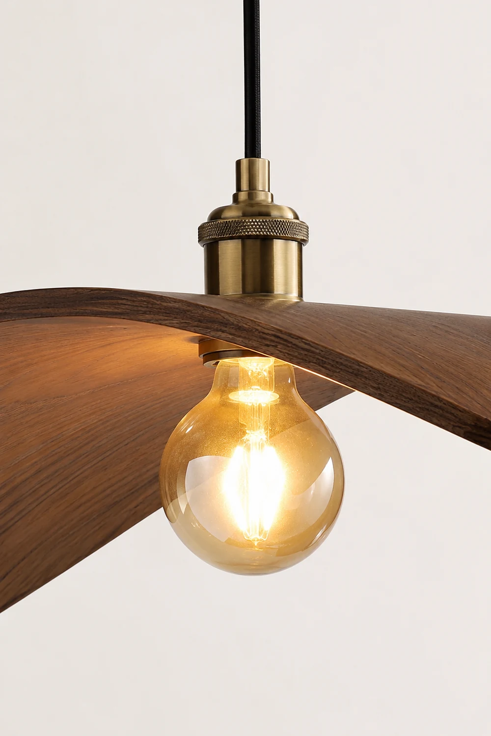 Ozawa Curved Art Pendant Light, Metal & Wood - Lumpaz