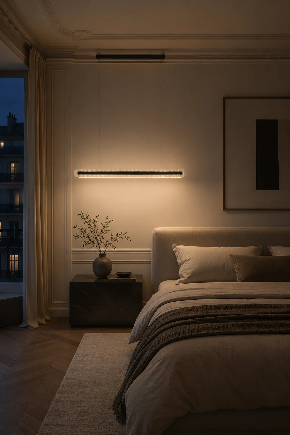 Evette  Minimalist Linear Metal/Acrylic Pendant Light, Black - Lumpaz