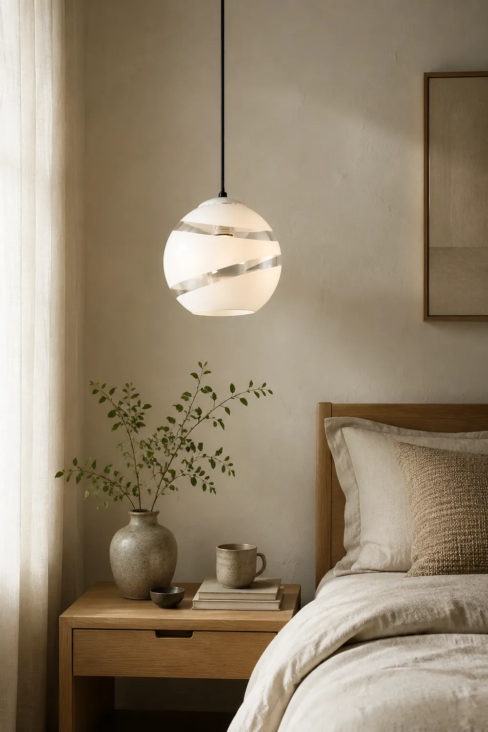 Valentina Art Deco Globe Metal/Glass Orbit Pendant Light, Black/White - Lumpaz
