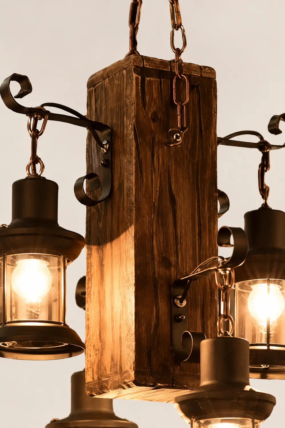 Austin Vintage Rectangular Metal/Wood Hanging Pendant Light，Wood - Lumpaz