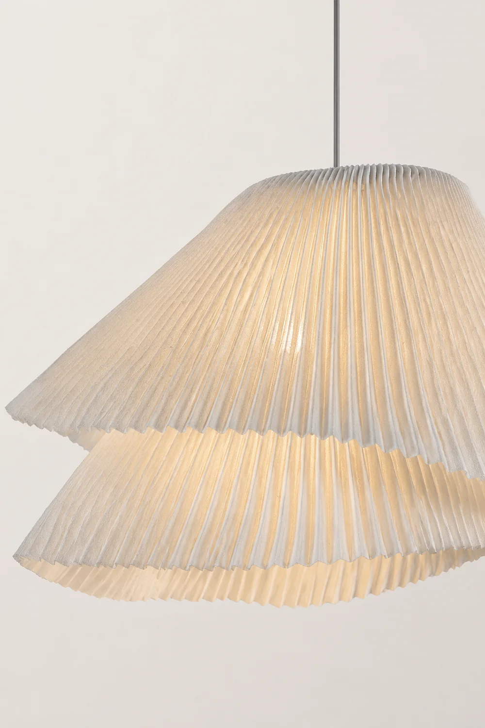 Renée Pendant Light Pleated Artificial Art Deco, Fabric, White, Bedroom - Lumpaz