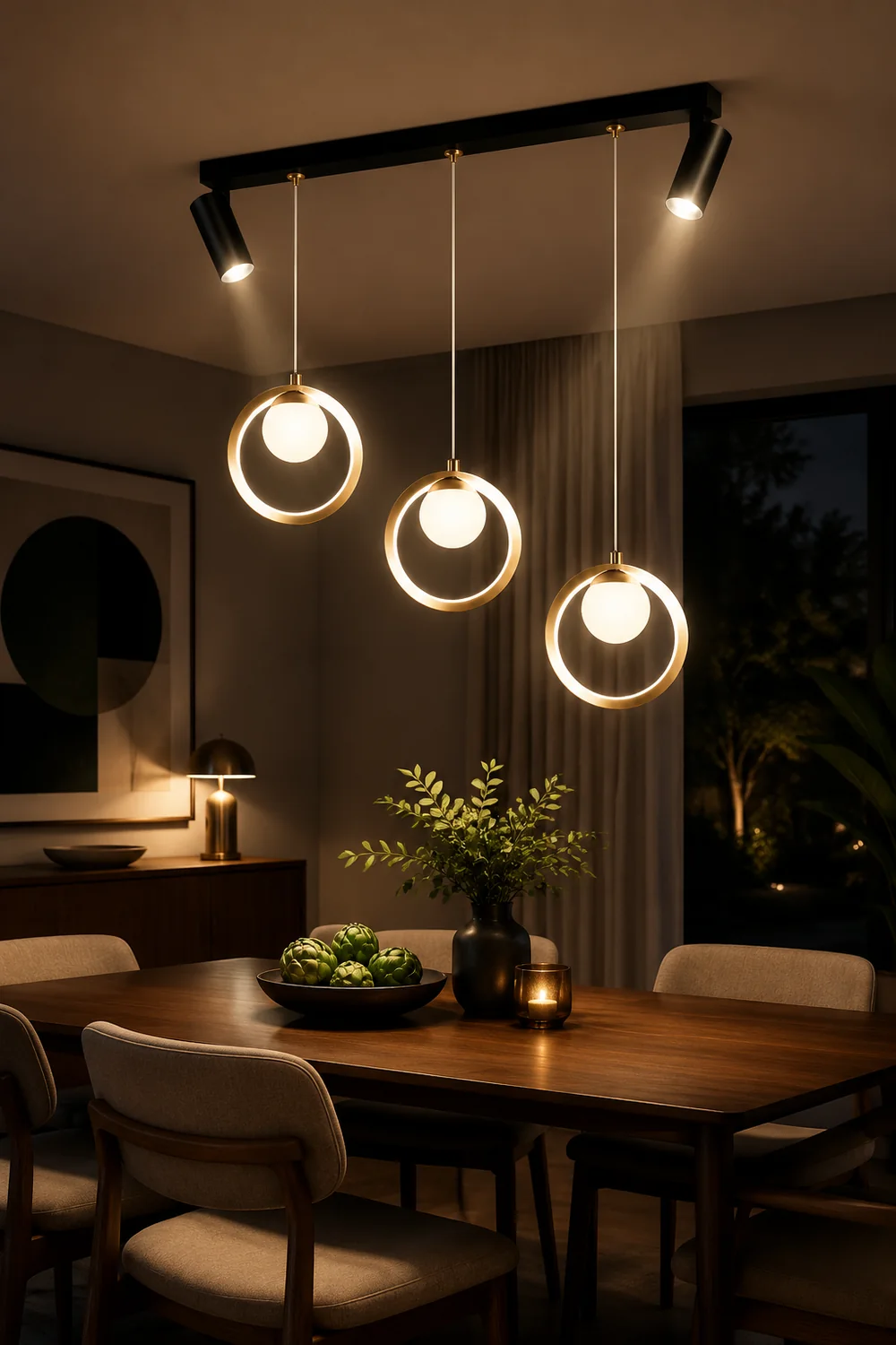 Madina Modern Metal Multi Ring Pendant Light With Spotlight, Glass/Metal - Lumpaz