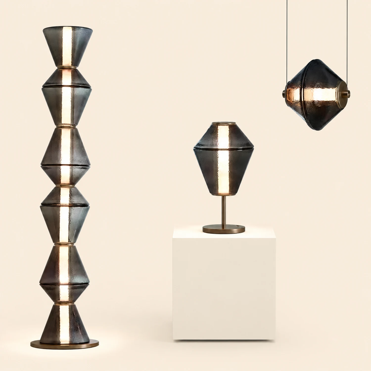 Evette Nordic Modern Black LED Pendant & Floor&Table Lamp, Glass - Lumpaz