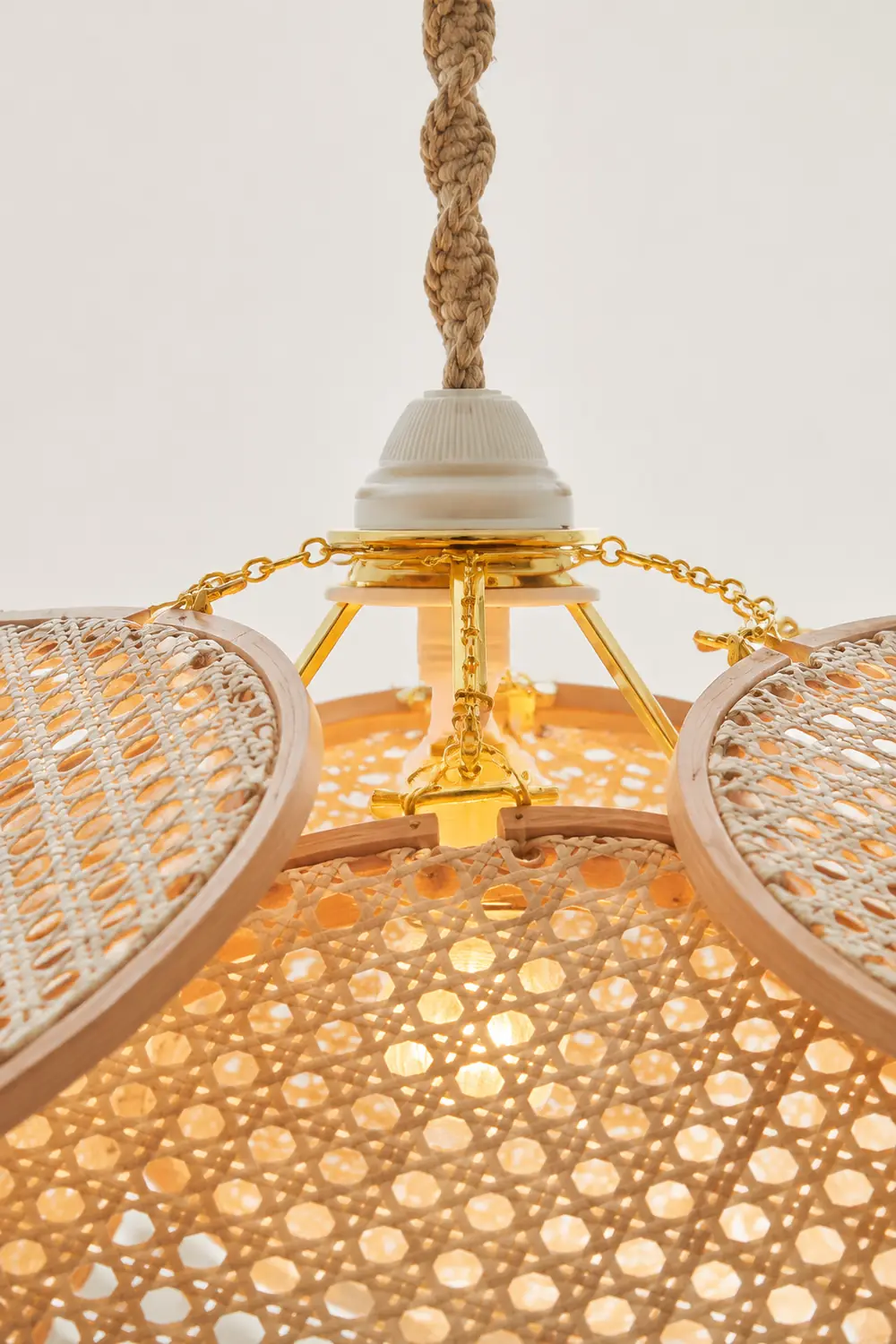 Ritta French Country Rattan Weave Creative Fan Pendant Light, Wooden - Lumpaz
