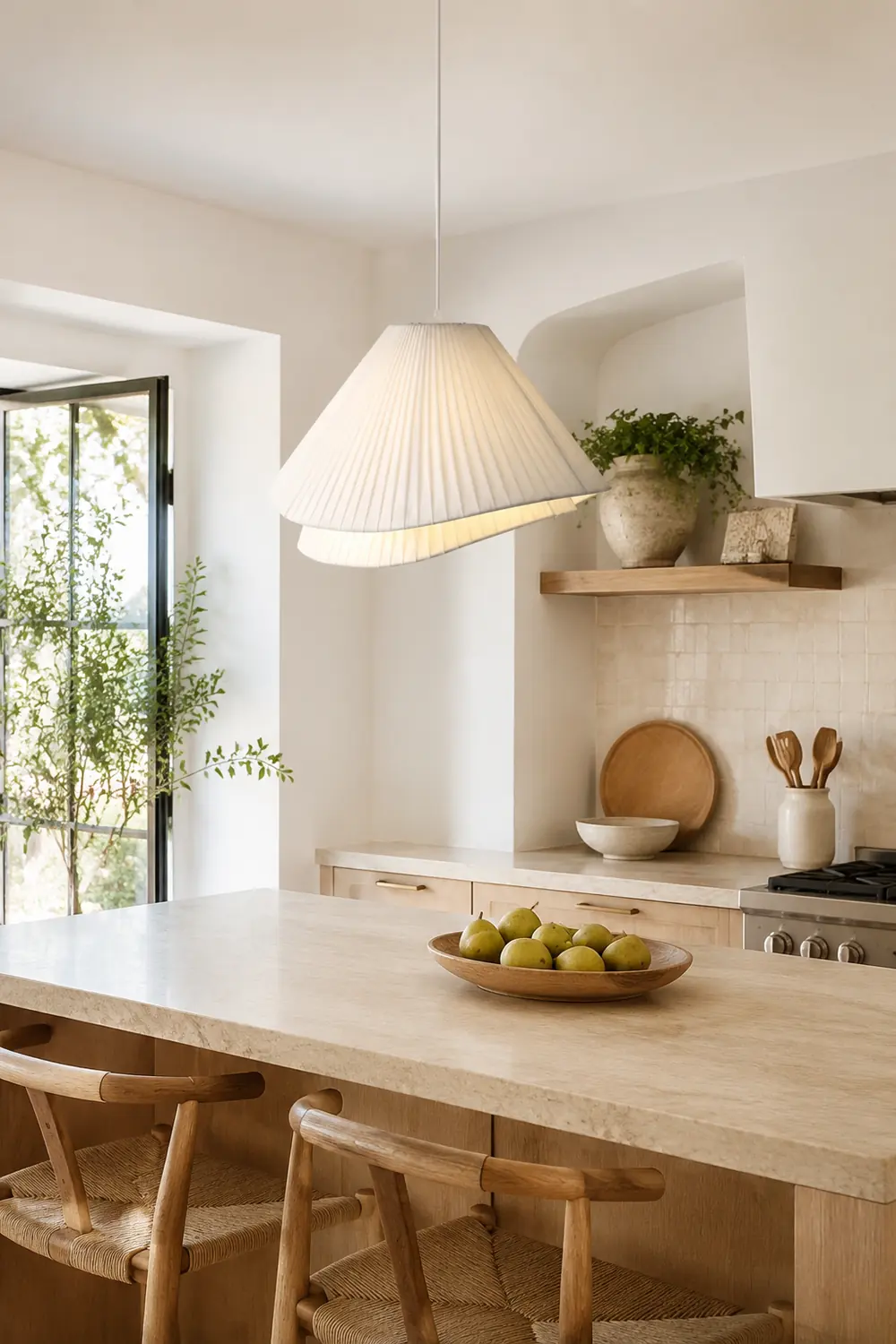 Renée Minimalist Double Overlap Fabric LED Pendant Light, White - Lumpaz