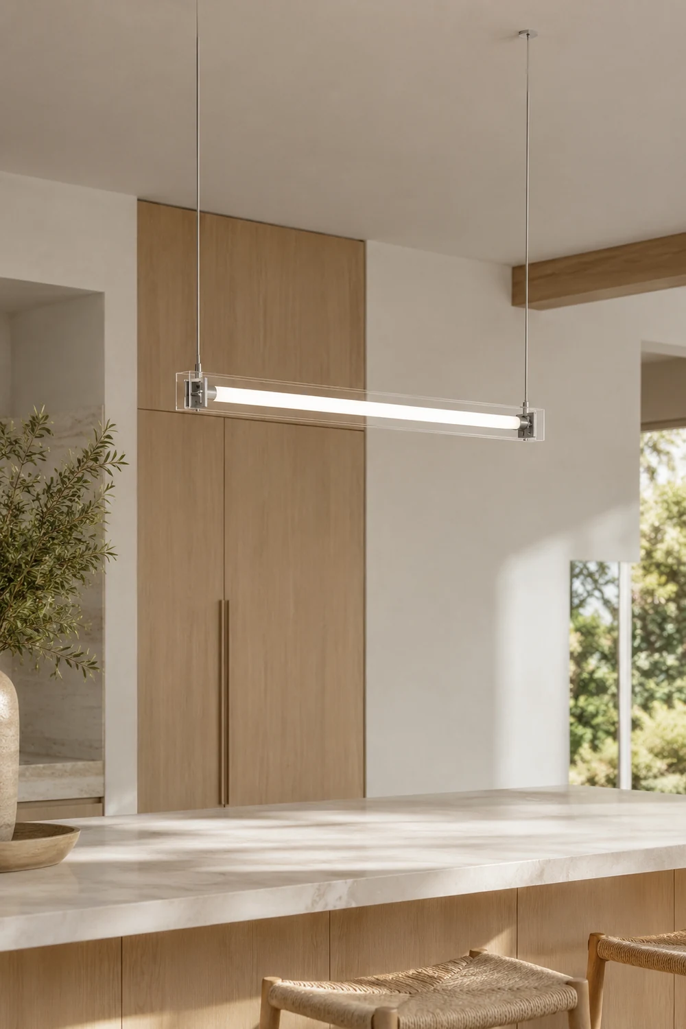 Edge Minimalist Linear Metal Pendant Light,White - Lumpaz