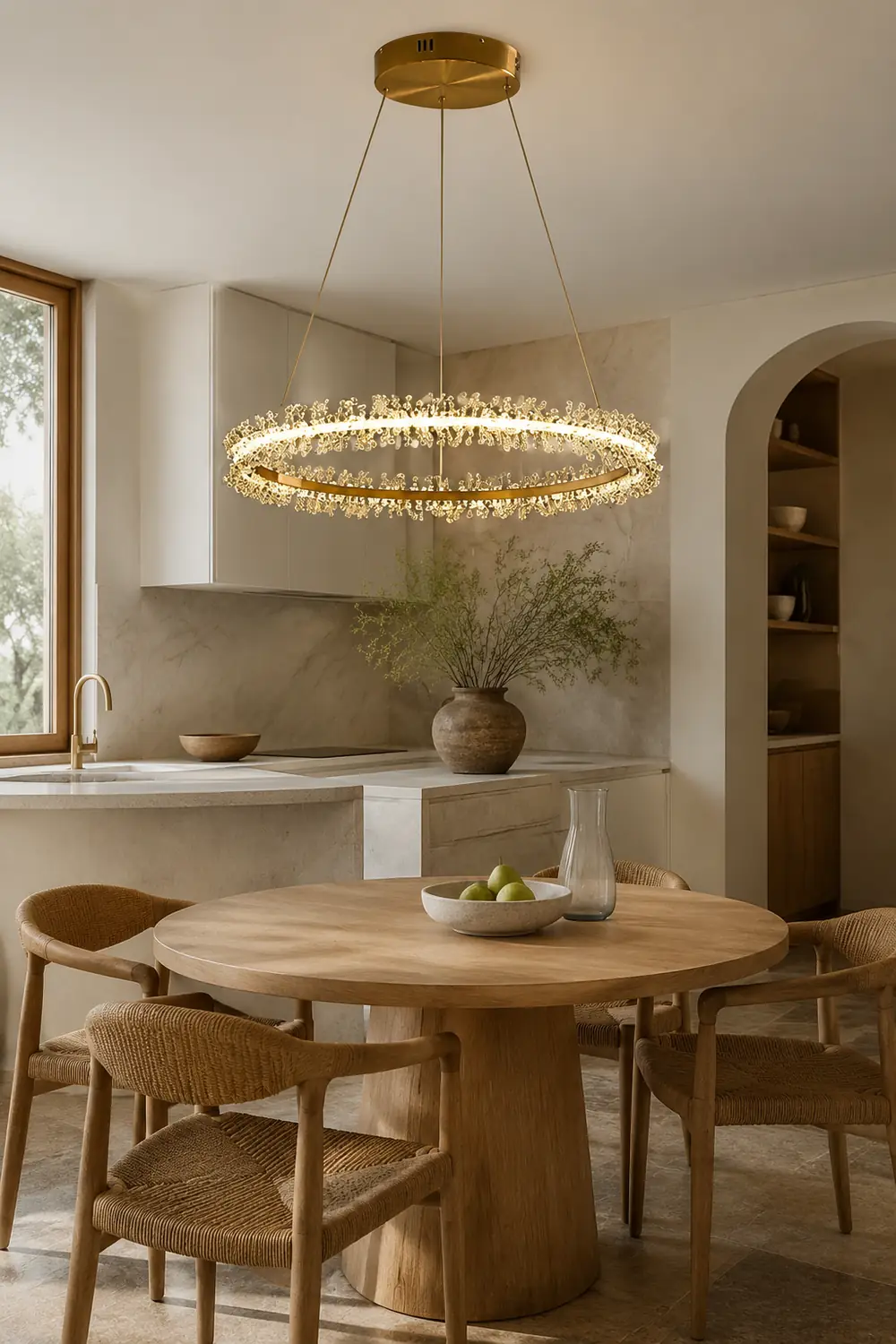 Kristy Pendant Light Ring/Flower Luxury, Crystal, Gold, Dining Room - Lumpaz
