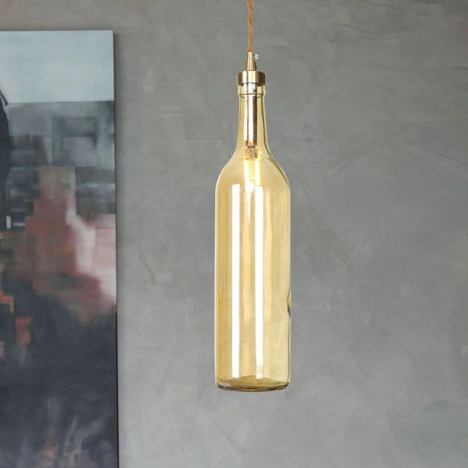 Hailie Industrial Wine Bottle Glass Pendant Light, Colorful - Lumpaz