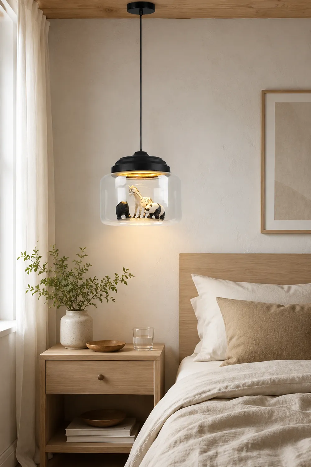 Leilani Modern Animals Art Deco Glass Pendant Light, Black/White - Lumpaz