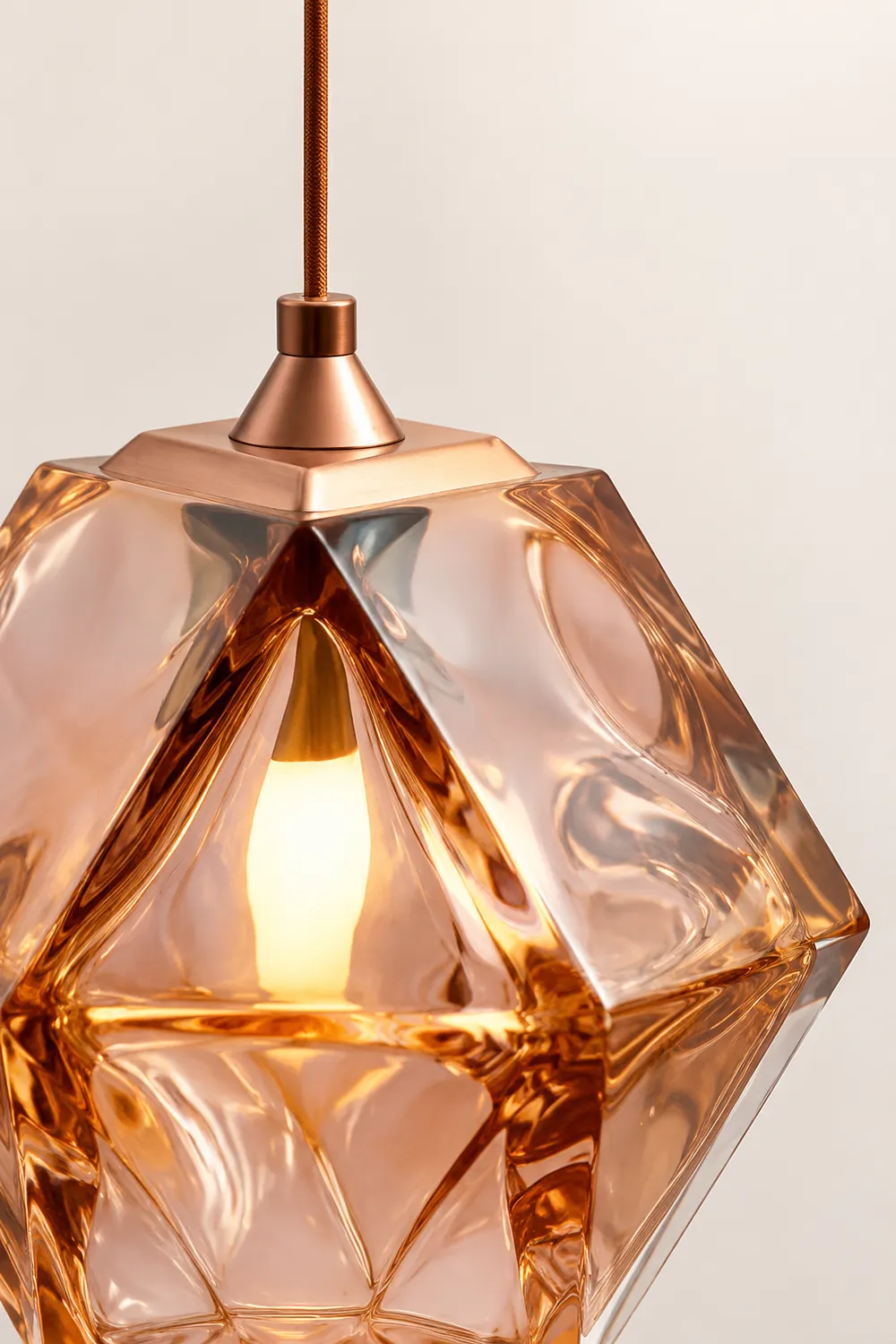 Hailie Modern Glass Multi Polygonal Pendant Light, White/Smoke Gray/Rose Gold - Lumpaz