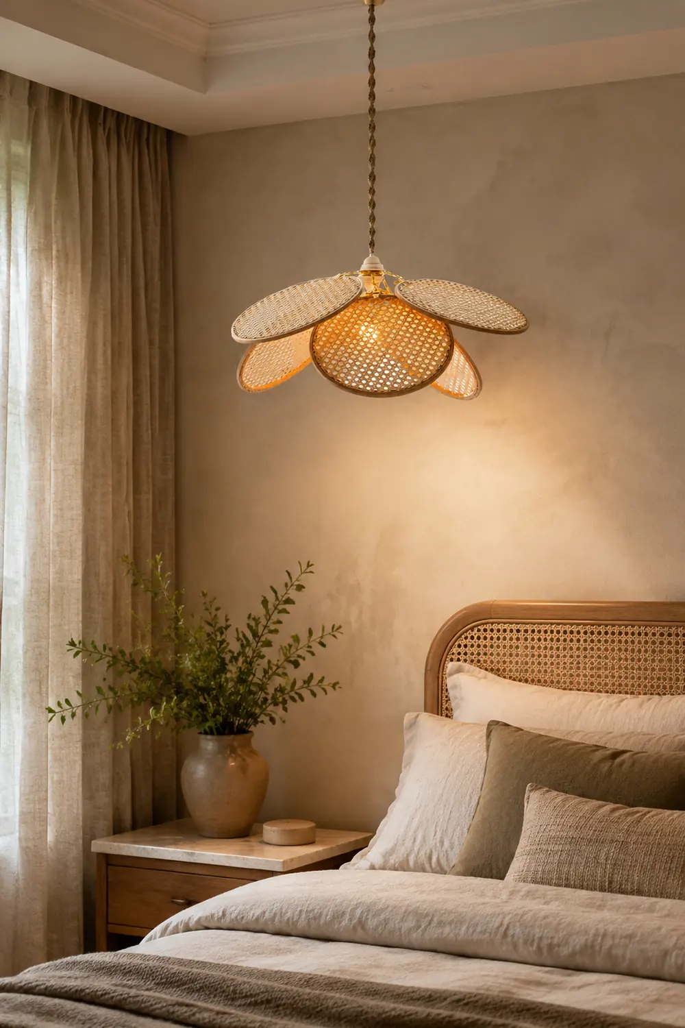 Ritta French Country Rattan Weave Creative Fan Pendant Light, Wooden - Lumpaz