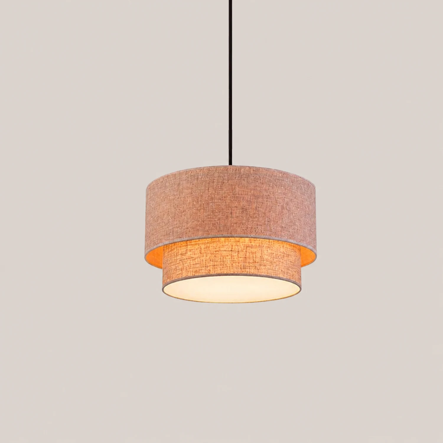 Renée Modern Dual Drum Fabric Pendant Light, Black/White/Flaxen - Lumpaz
