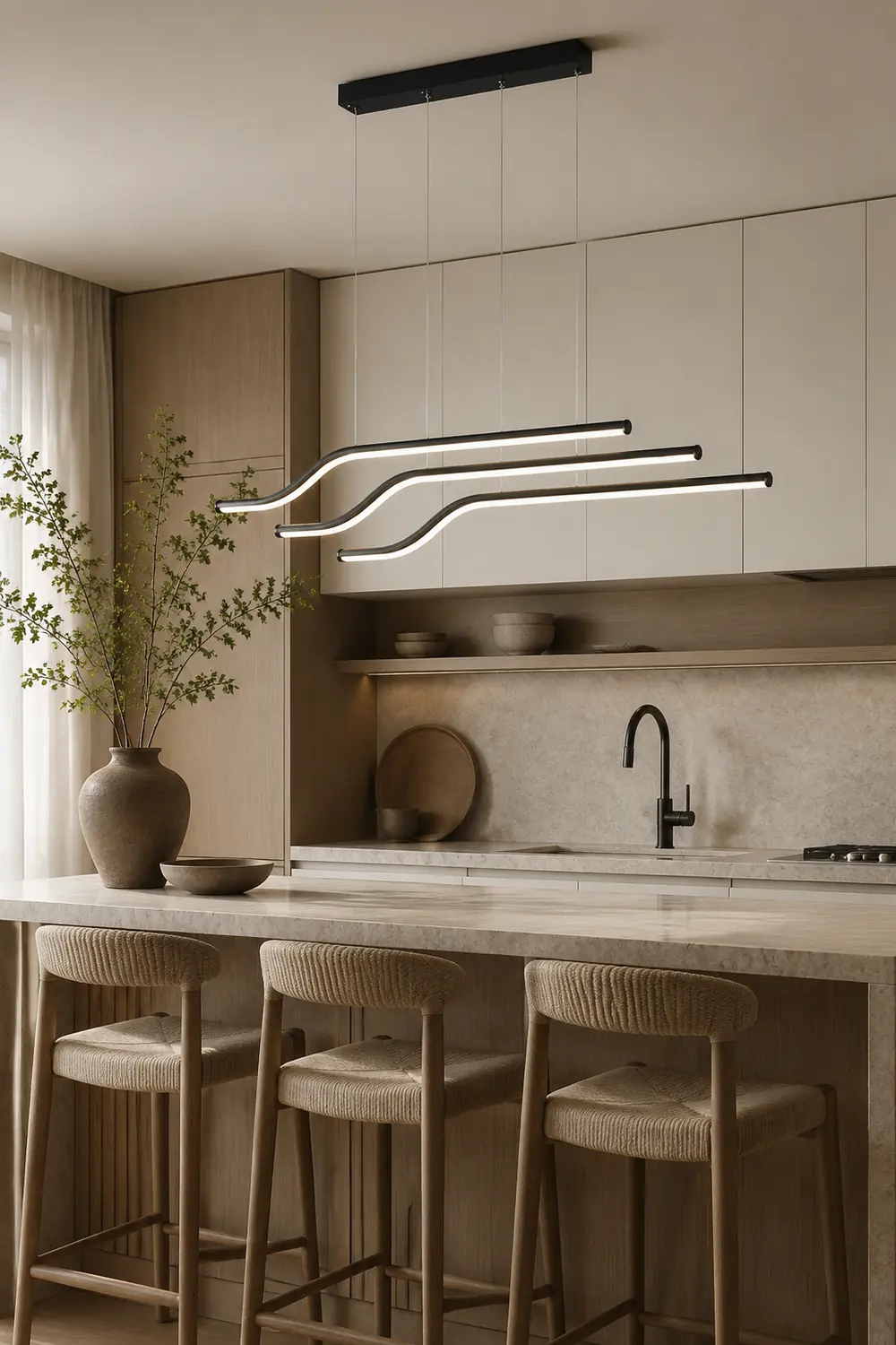Minimalist Tri-Curved Metal Pendant Light, White/Black - Lumpaz