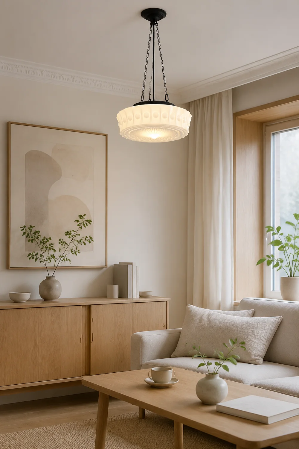 Hailie Vintage French Country Dome Pendant Light White/Beige Living Room - Lumpaz