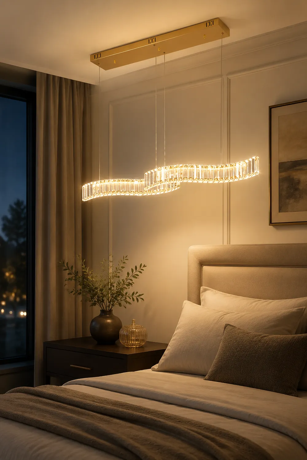 Kristy Luxury Wave Crystal/Metal Pendant Light, Silver/Gold - Lumpaz