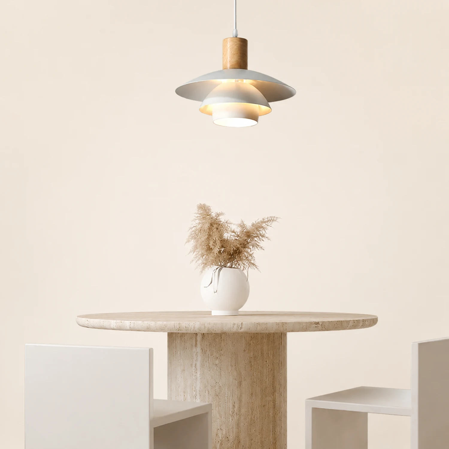 Morandi Modern LED Pendant Light White/Wood Metal Bedroom/Living Room - Lumpaz
