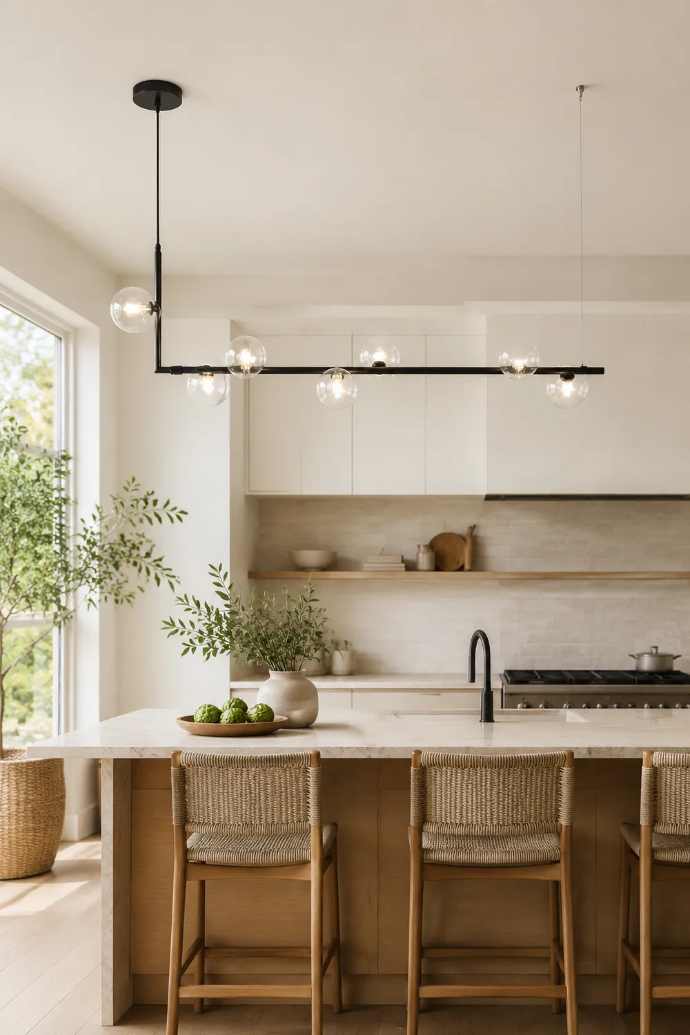 Valentina Minimalist Linear Pendant Light, Black & Gold, 6/8 Heads - Lumpaz