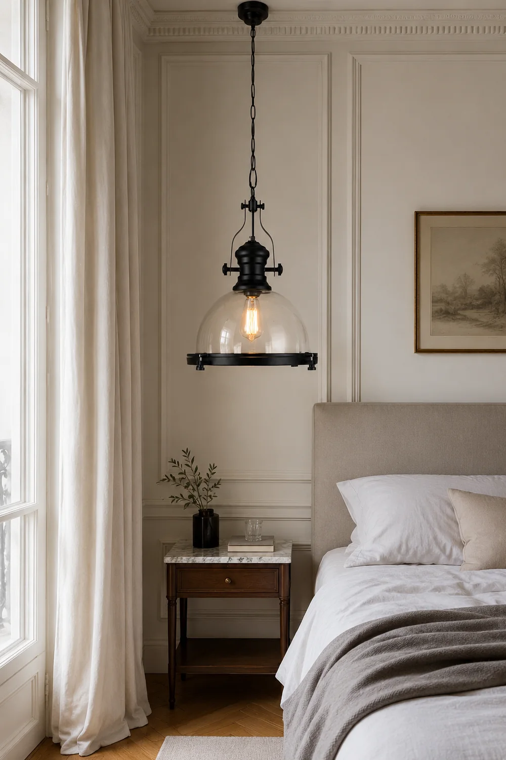 Alessio Vintage Hemispherical Glass Pendant Light, Black - Lumpaz