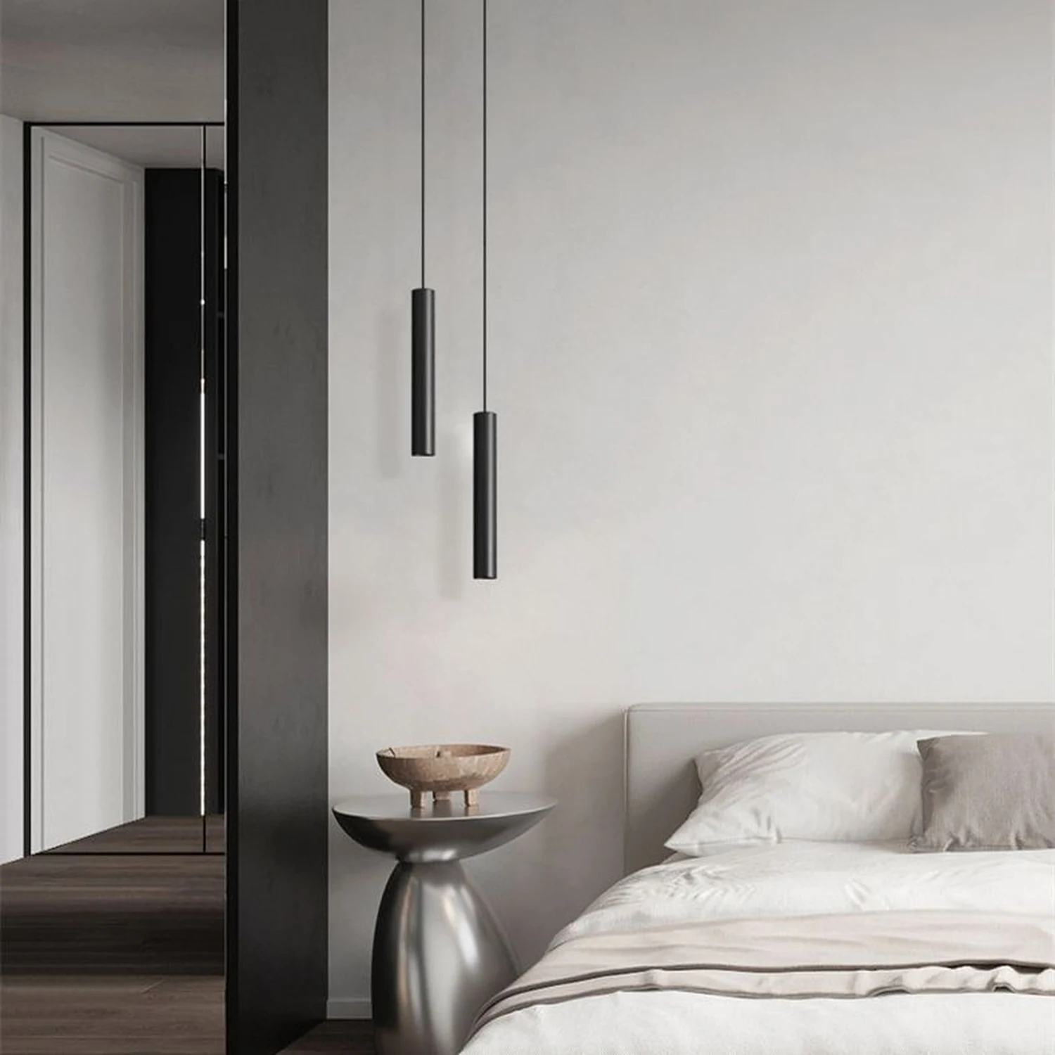 Edge Minimalist Cylinder Black Pendant Light, 9"/11" - Lumpaz