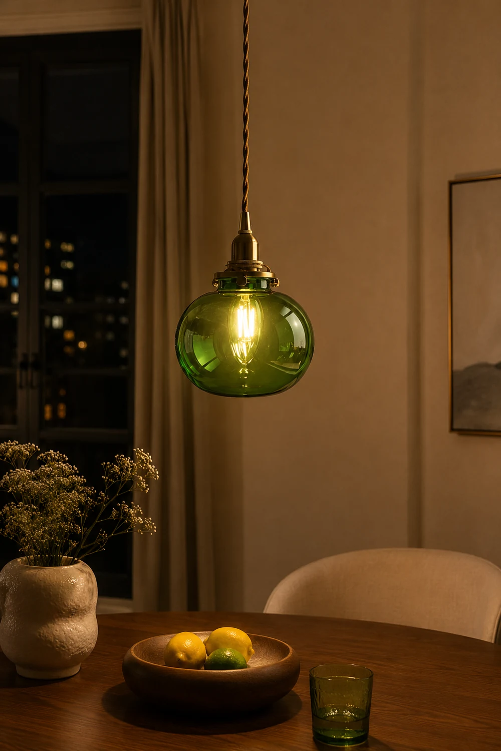 Hailie Retro Oval Glass/Metal Pendant Light, Green/Clear/Blackish Green - Lumpaz