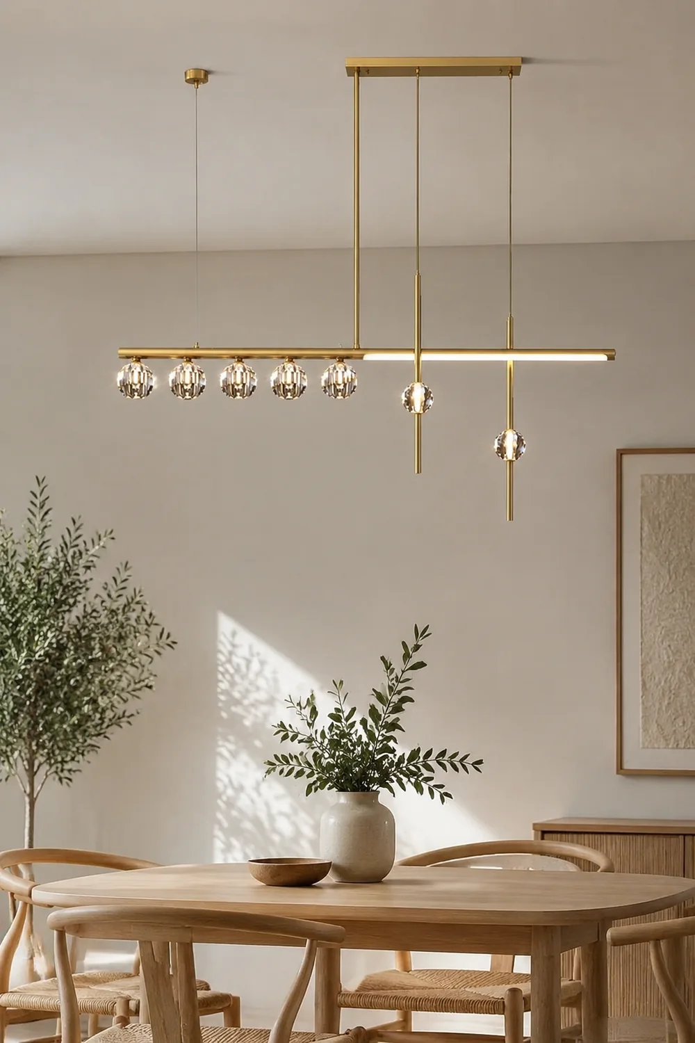 Kirsten Metal & Crystal Pendant Light, Gold - Lumpaz