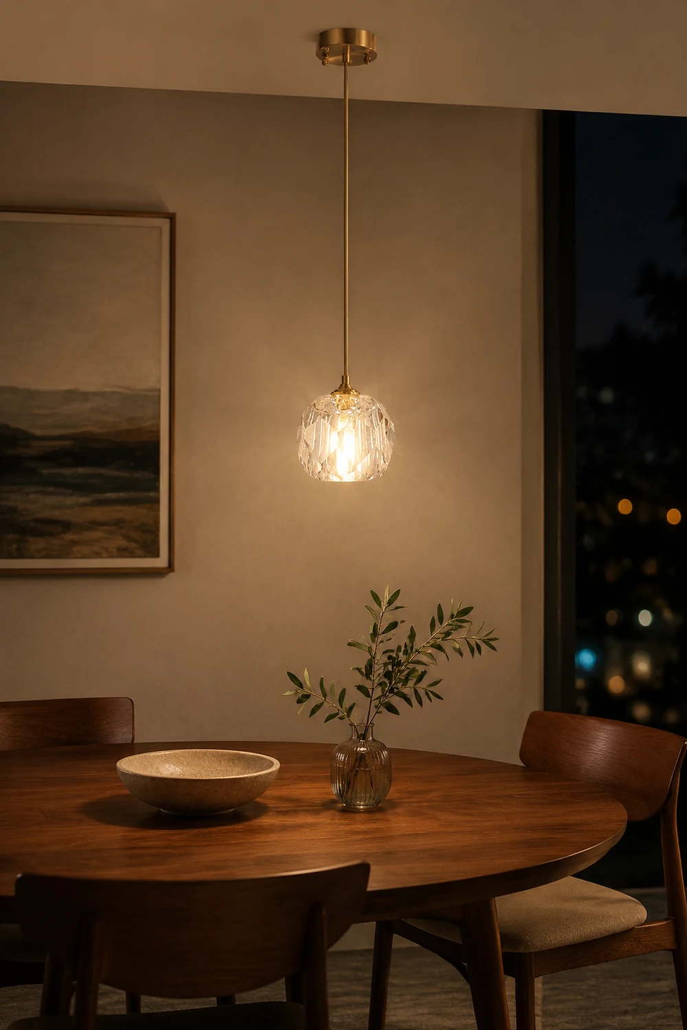 Kirsten Diamond Facet Golden Pendant Light, Metal/Acrylic - Lumpaz