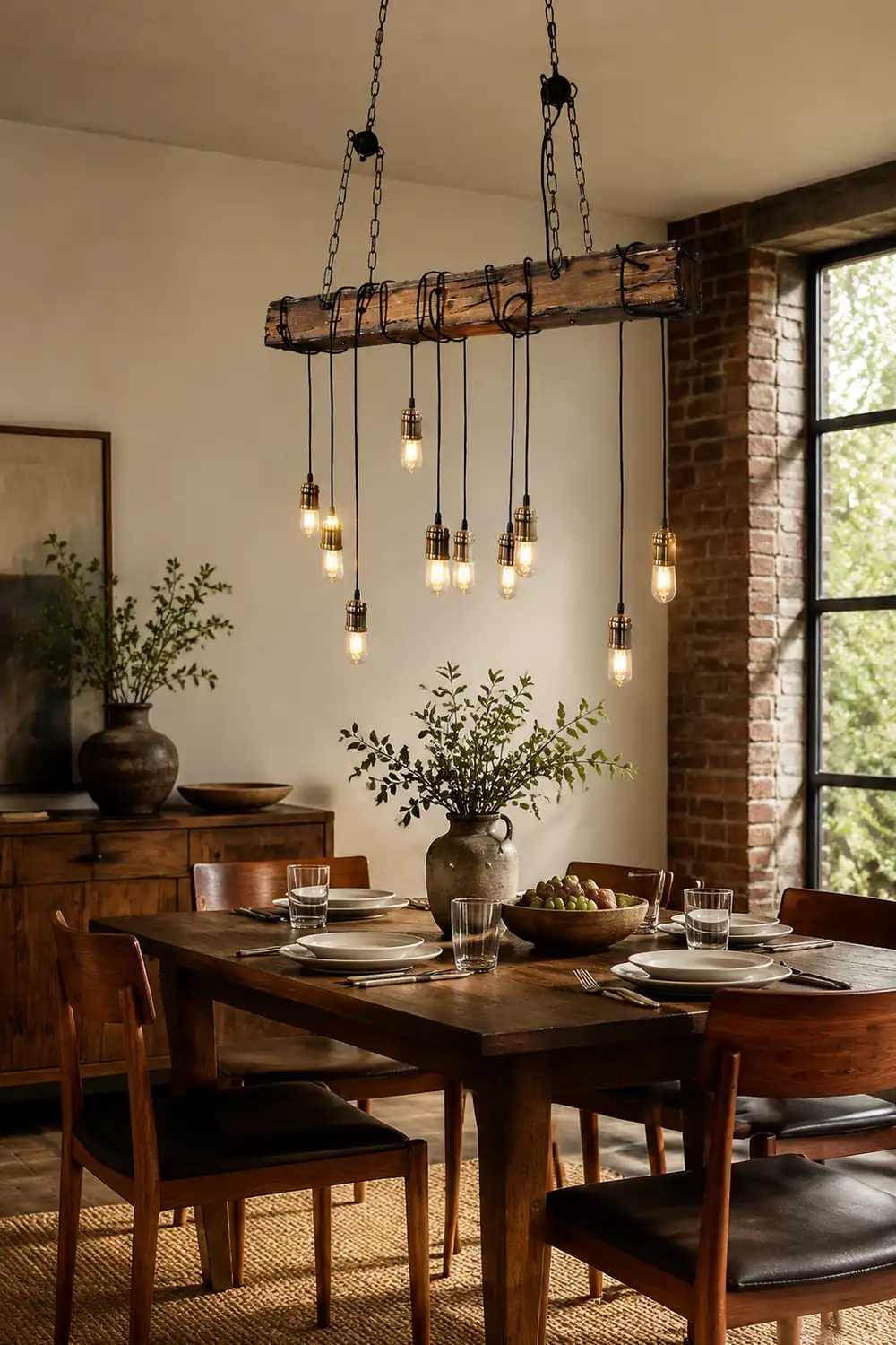 Austin Vintage Industrial Rectangular Wood Pendant Light Wood/Black - Lumpaz
