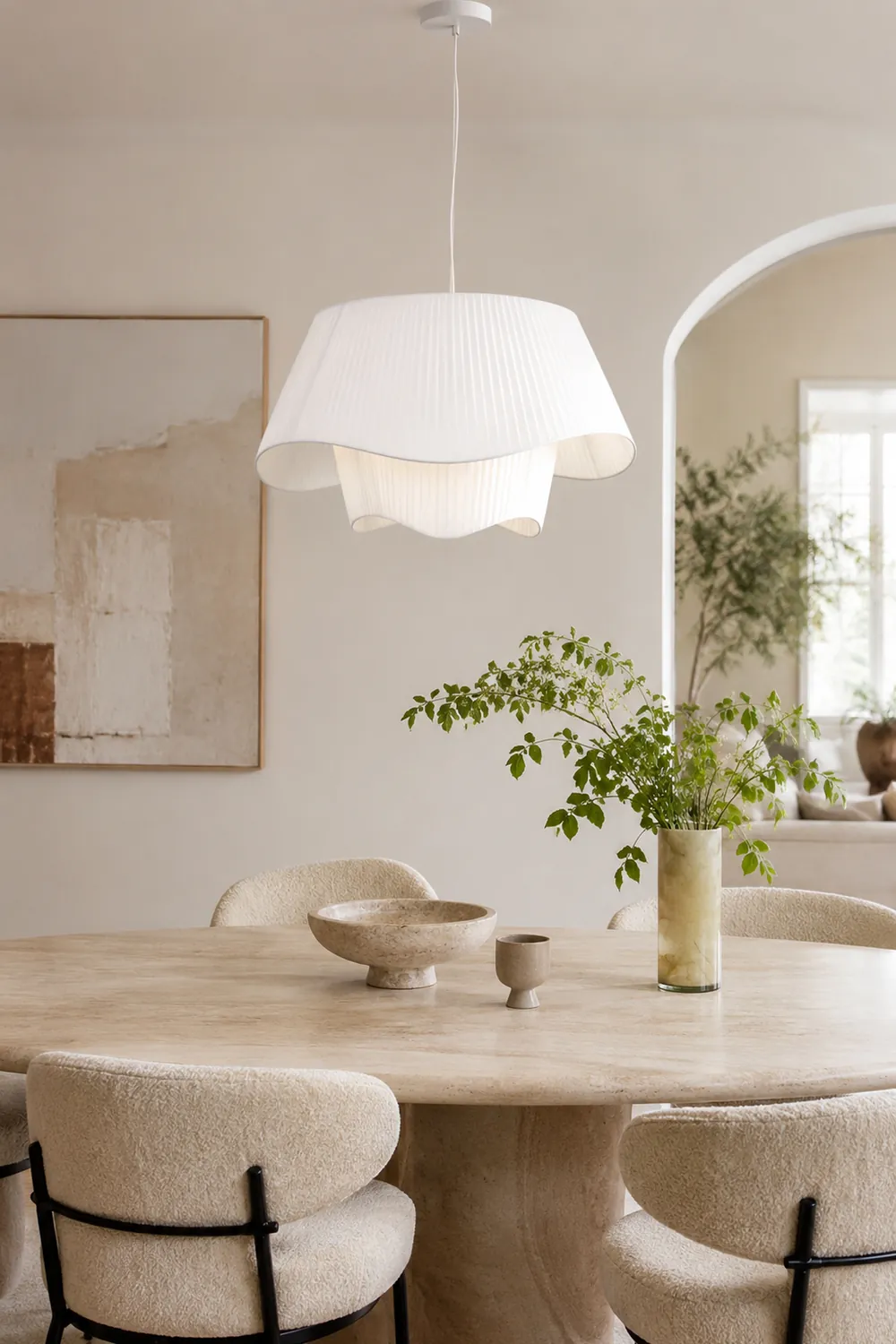 Renée French Country Fabric/Metal Pendant Light, White - Lumpaz