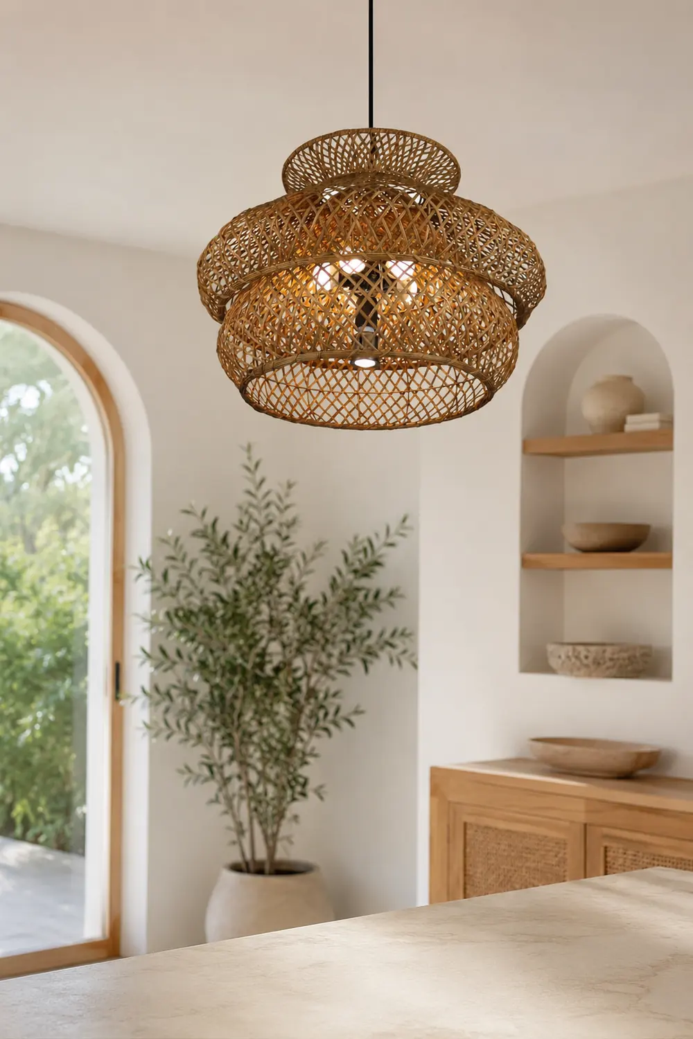 Ritta Unusual Natural Rattan Weave Pendant Light - Lumpaz