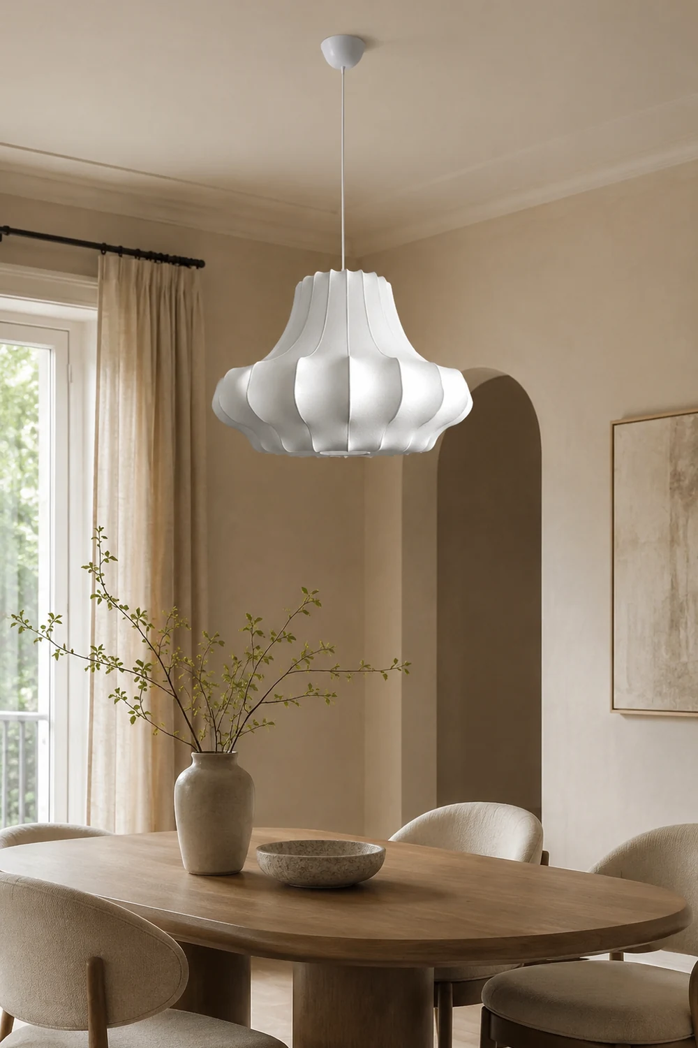 Renée Artificial Fabric Art Deco White Silk Pendant Light - Lumpaz