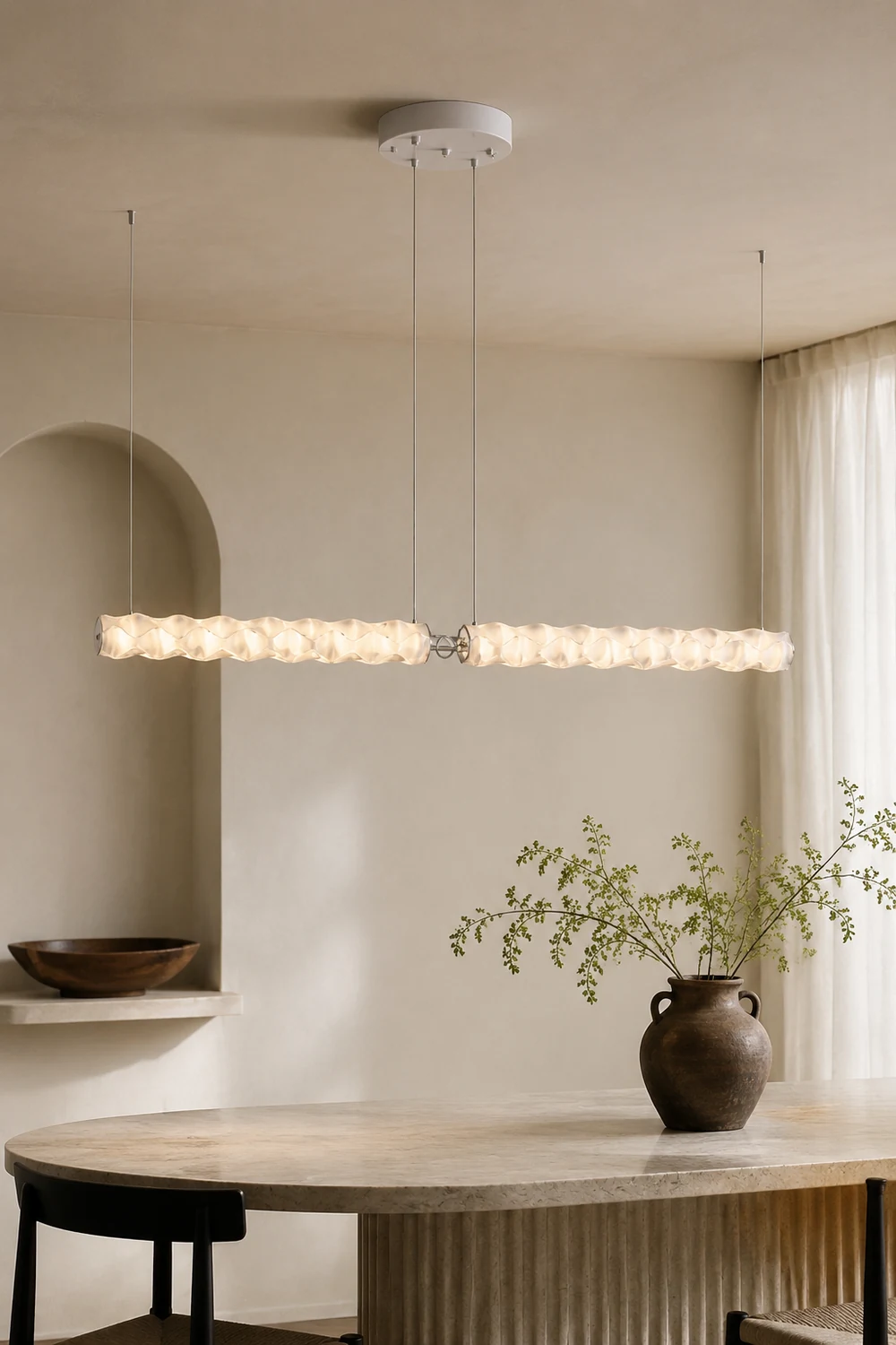 Nazifa Designer pleated Modern Strip Pendant Light, Dining Room - Lumpaz