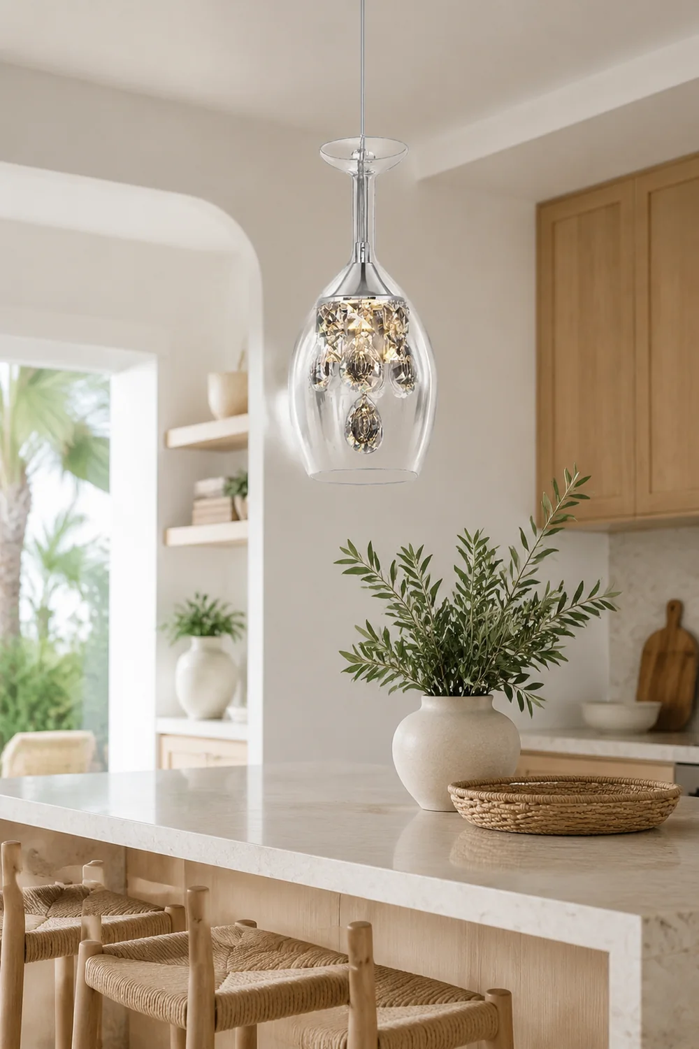 Kristy Modern Wine Glass/Crystal Pendant Light, Clear - Lumpaz