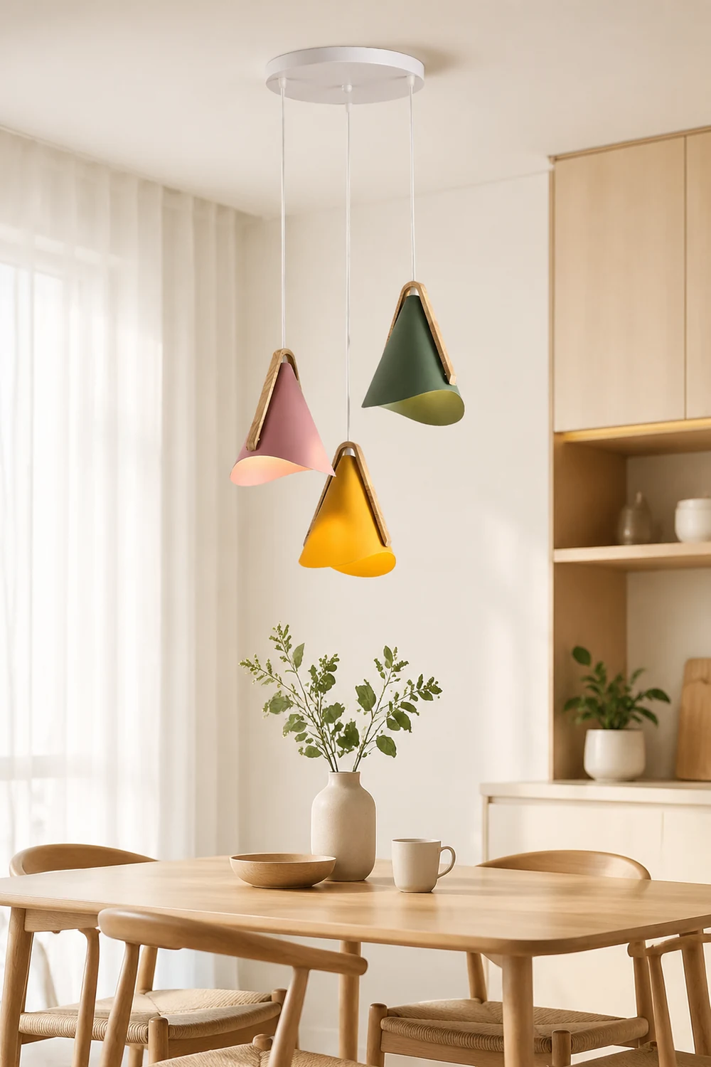 Morandi Modern Cone Pendant Light, Wood/Metal - Lumpaz