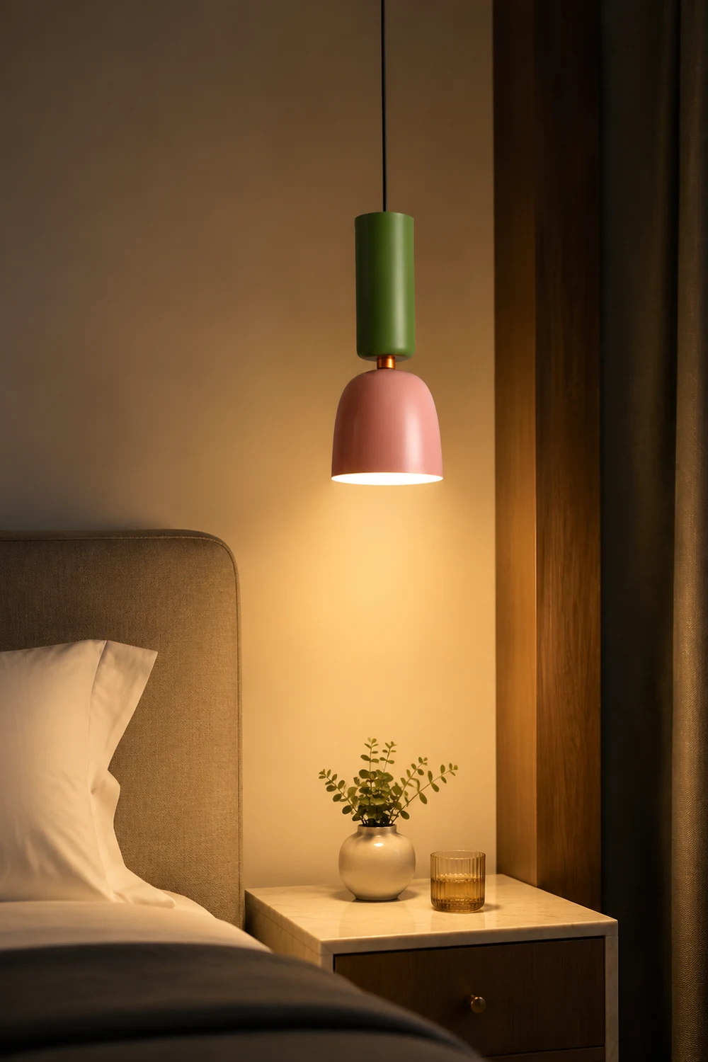 Morandi Modern Dome Art Deco Pendant Light, Black/Yellow/Pink/Gray - Lumpaz