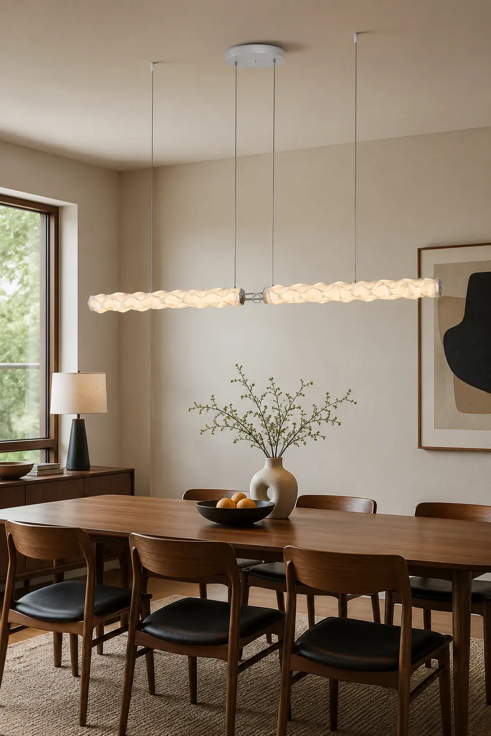 Nazifa Designer pleated Modern Strip Pendant Light, Dining Room - Lumpaz