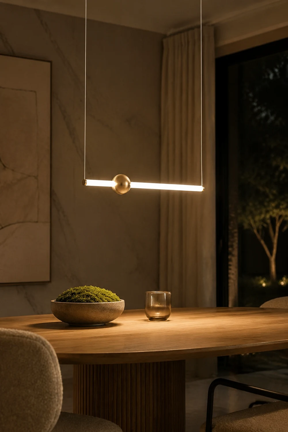 Edge Modern Linear Metal Pendant Light, White/Gold - Lumpaz