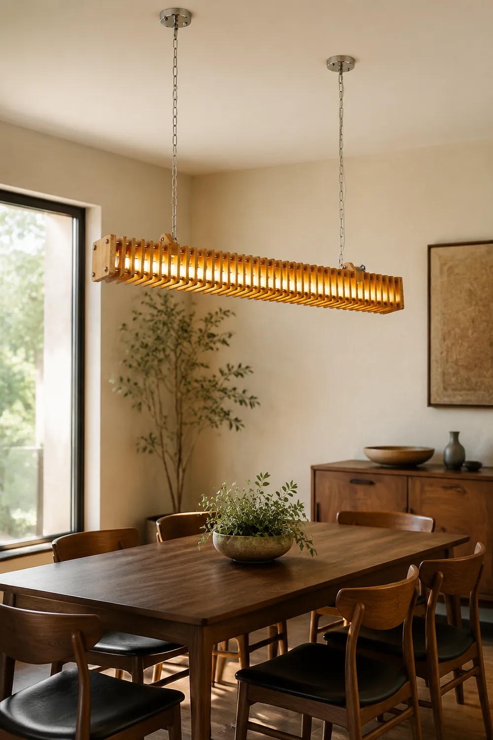 Austin Rectangular LED Pendant Light, Wood & Metal, 47.5" - Lumpaz