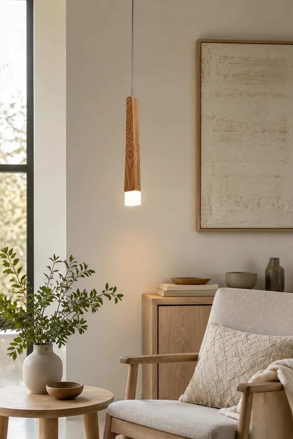 Ozawa Minimalist Linear Wood/Acrylic Pendant Light, Wood - Lumpaz