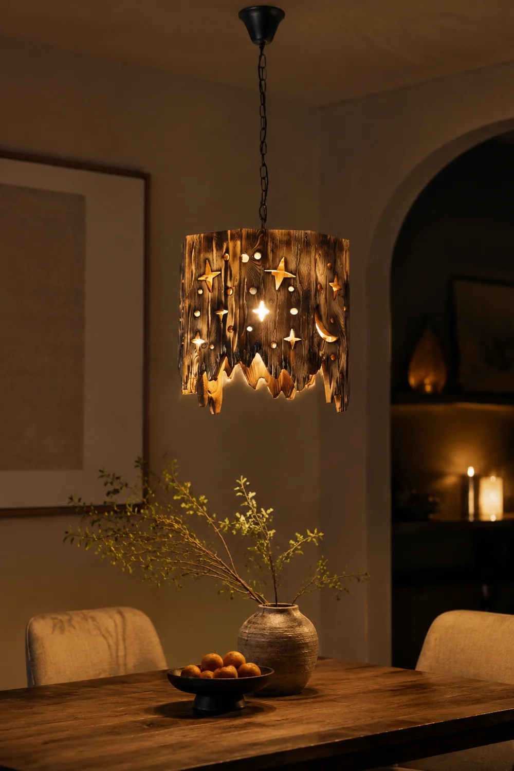 Austin Retro Starry Metal & Wood Pendant Light - Lumpaz