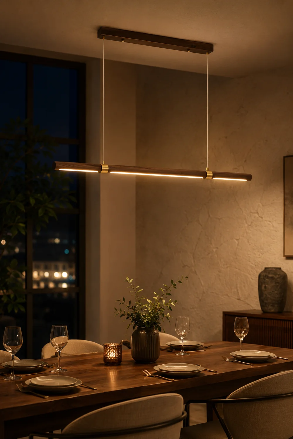 Ozawa Modern Minimalist Pendant Light, Metal Water Transfer Wood - Lumpaz