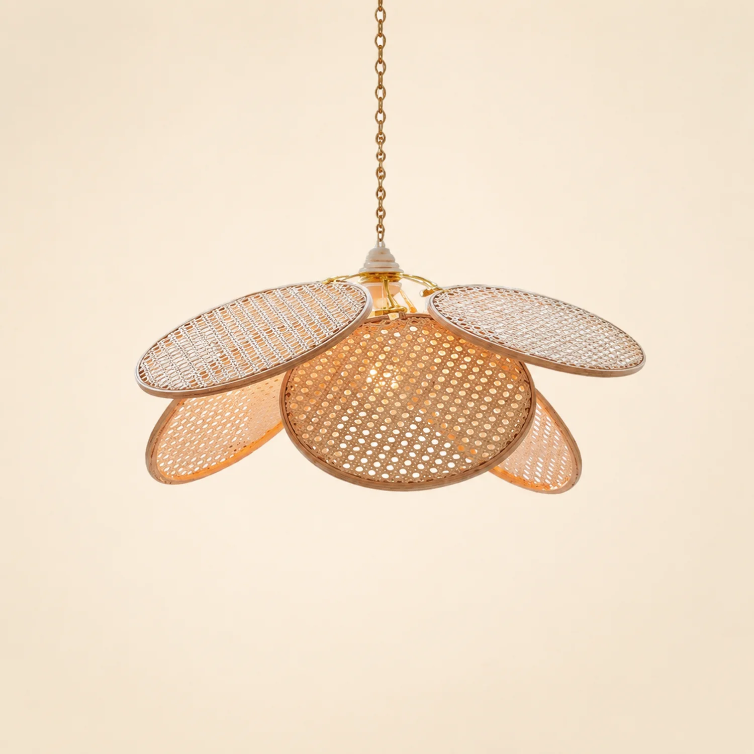 Ritta French Country Rattan Weave Creative Fan Pendant Light, Wooden - Lumpaz