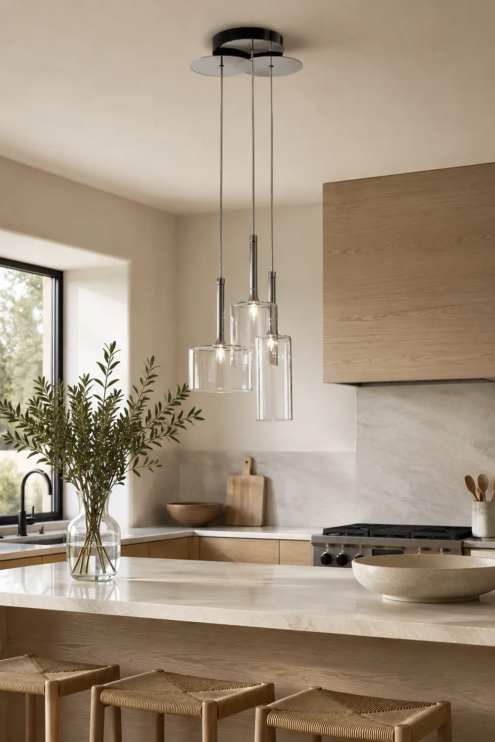 Kristy Modern Geometric Cluster Glass Pendant Light, Clear - Lumpaz