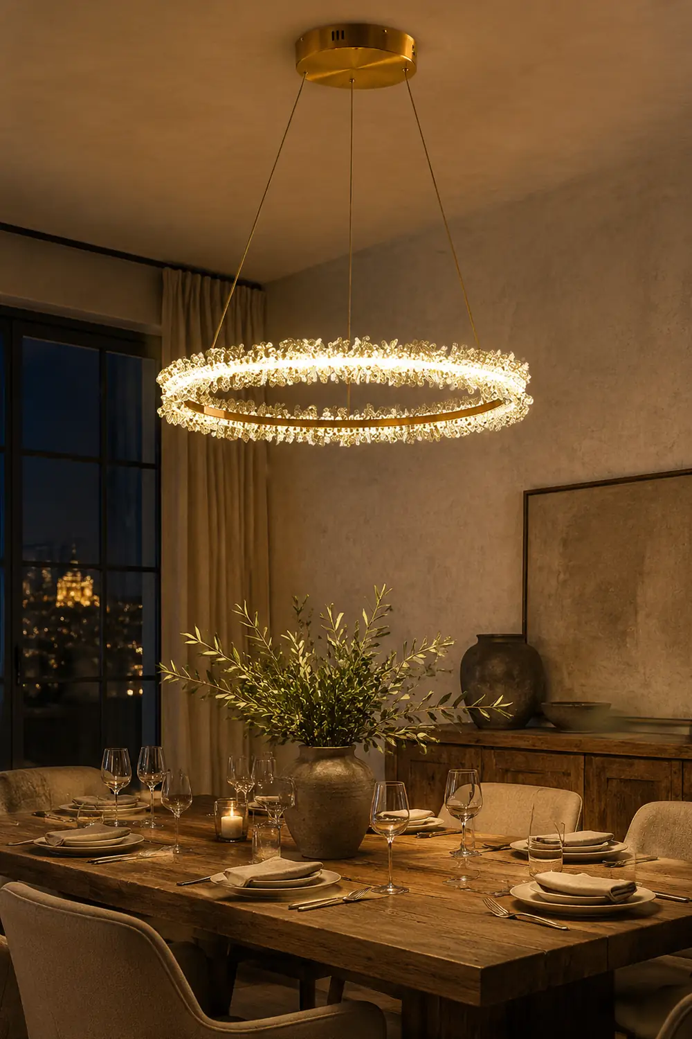 Kristy Pendant Light Ring/Flower Luxury, Crystal, Gold, Dining Room - Lumpaz
