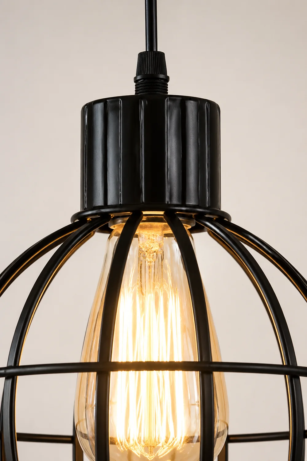 Alessio Industrial Metal Cage Pendant Light, Black - Lumpaz