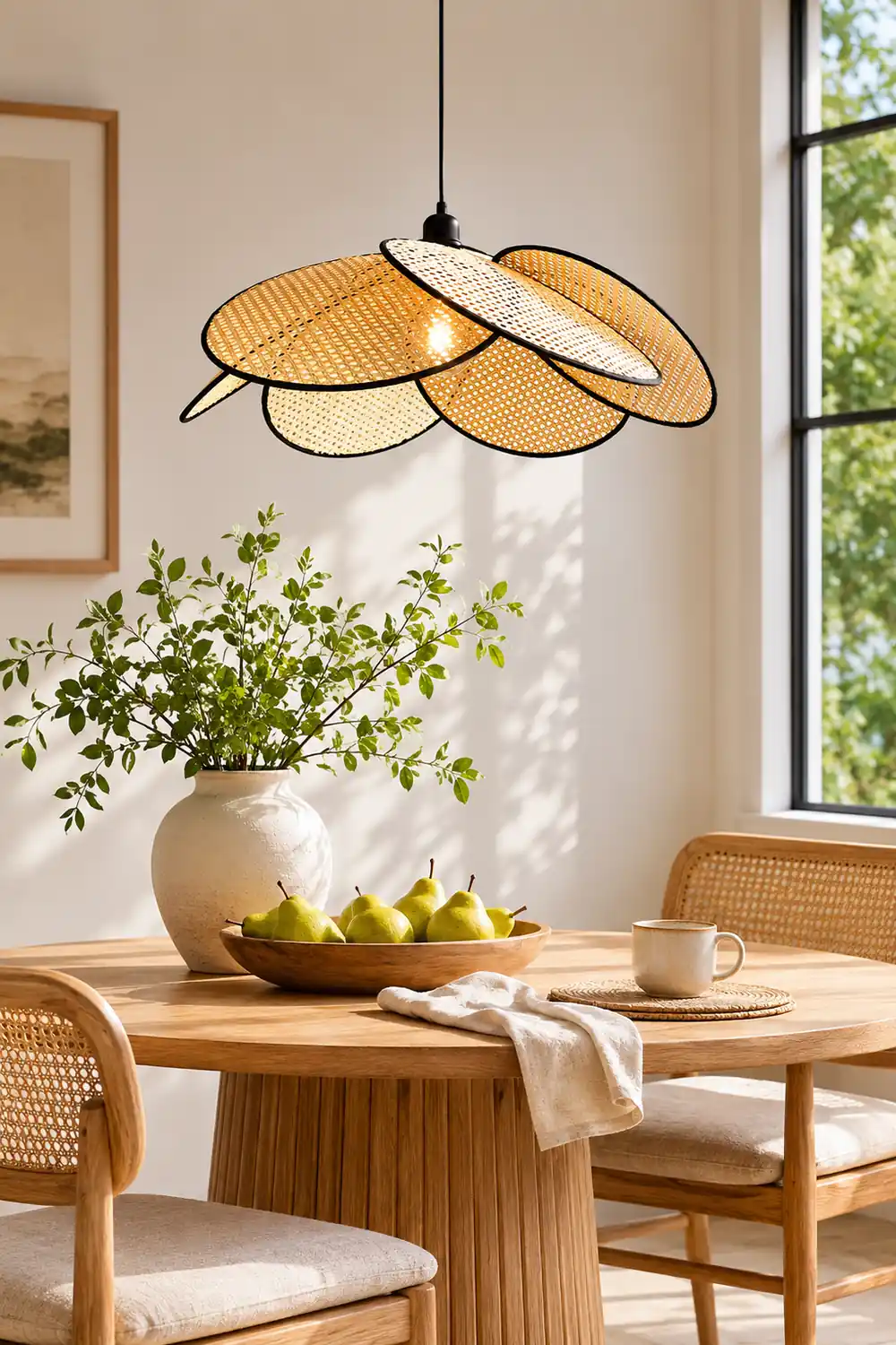 Ritta Willow Weave  Rattan Pendant Light, Black/White - Lumpaz