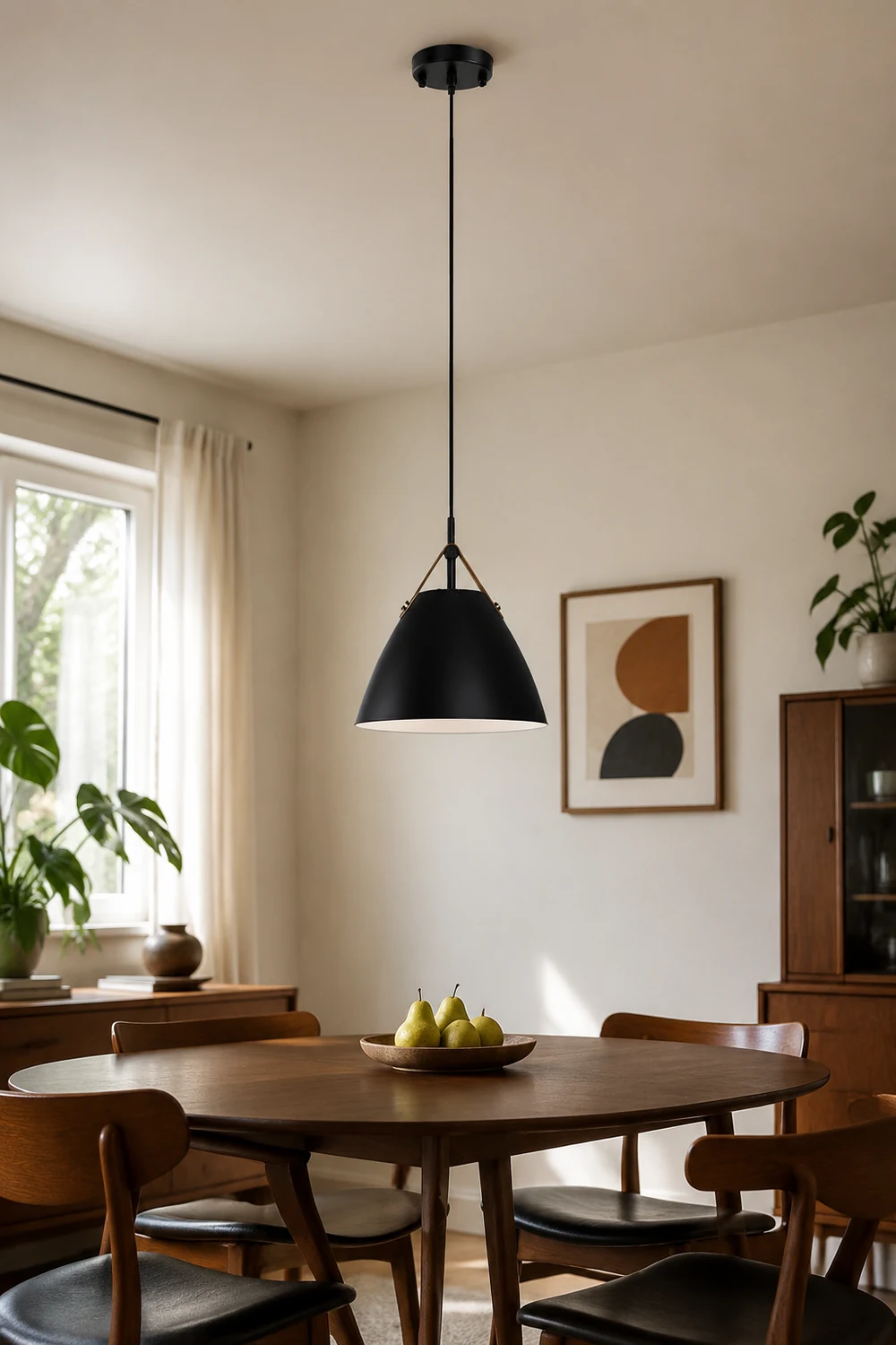 Morandi Modern Frisbee Shaped Metal Pendant Light, Black/White - Lumpaz