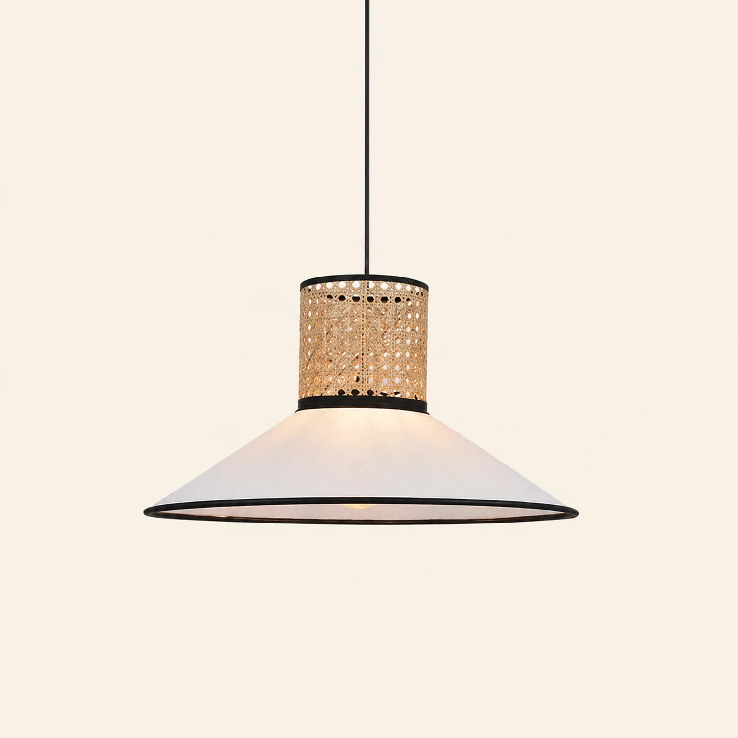 Ritta Modern Rattan/FabricPendant Light, White - Lumpaz