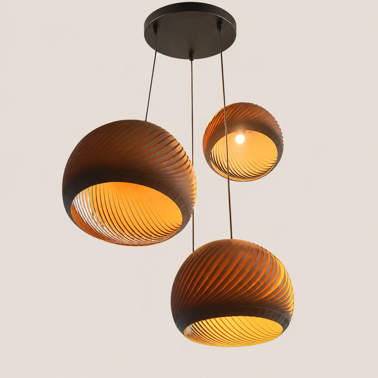 Ozawa Farmhouse Semi Metal Pendant Light, Brown/Wood - Lumpaz