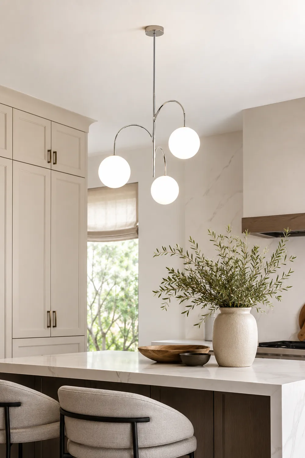 Valentina Bauhaus Modern Chrome Pendant Light, 3 Heads - Lumpaz